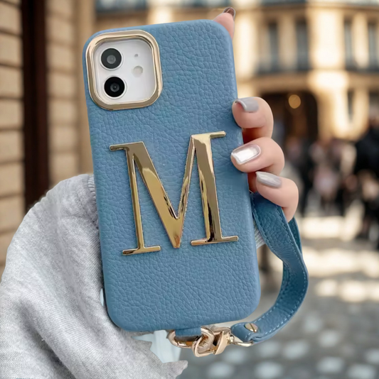 Coque Iphone Personnalisée bleue - Initiale gold