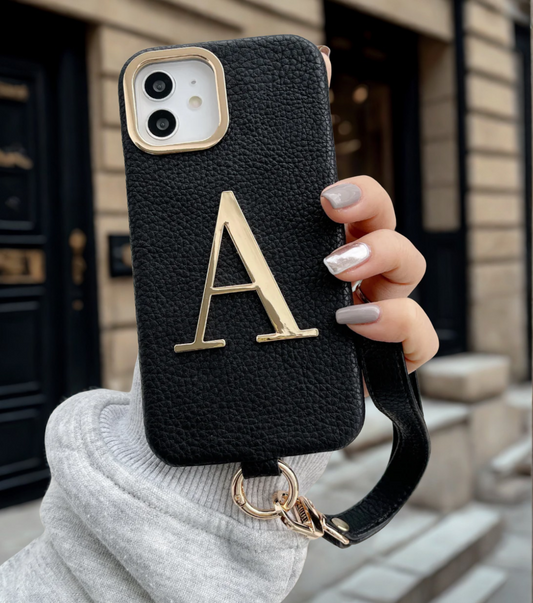 Coque Iphone Personnalisée noire - Initiale gold
